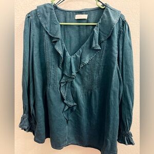 LC Lauren Conrad Denim Colored Ruffled Blouse